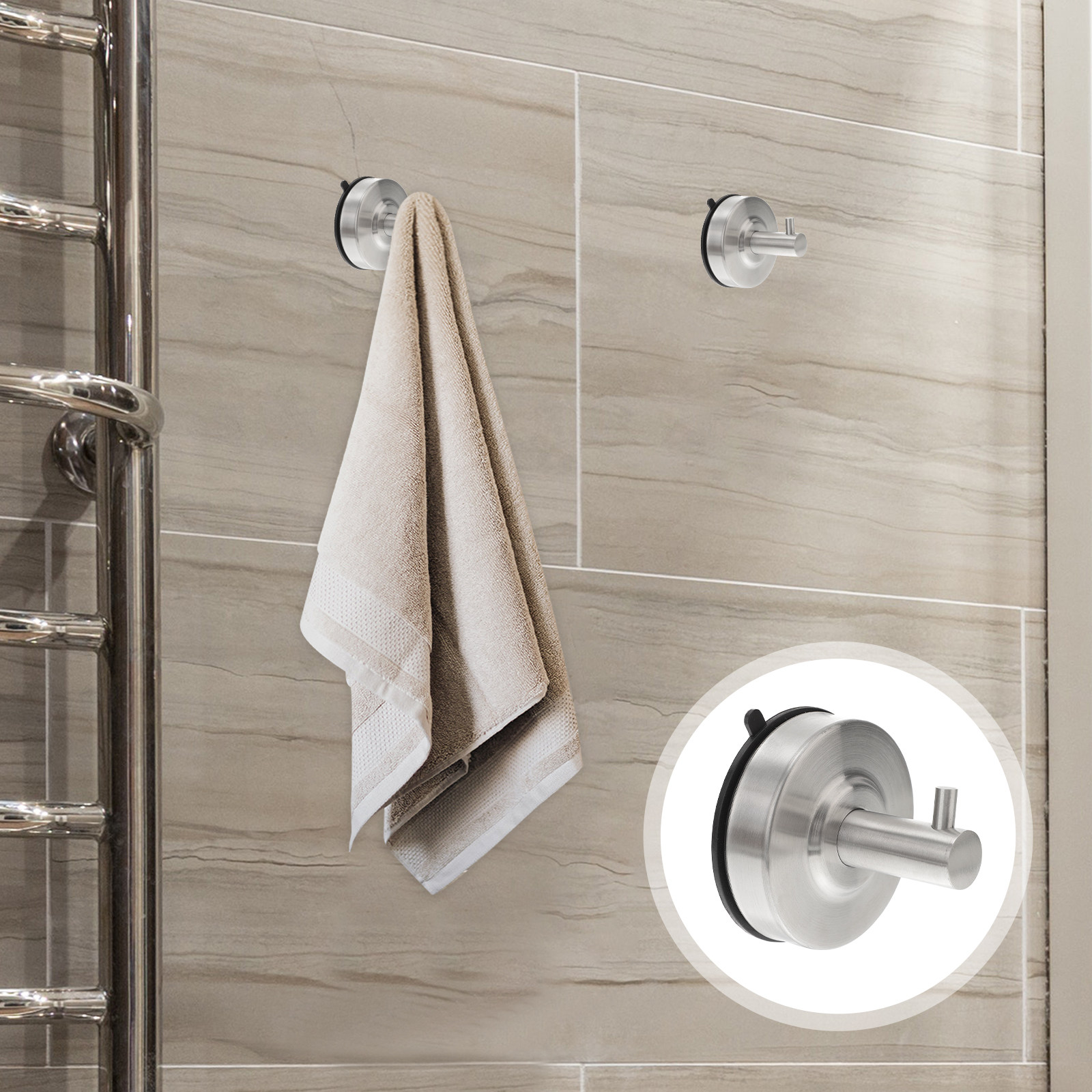 Kitchen Utensils - 2Pcs Premium Suction Hooks Stainless Steel