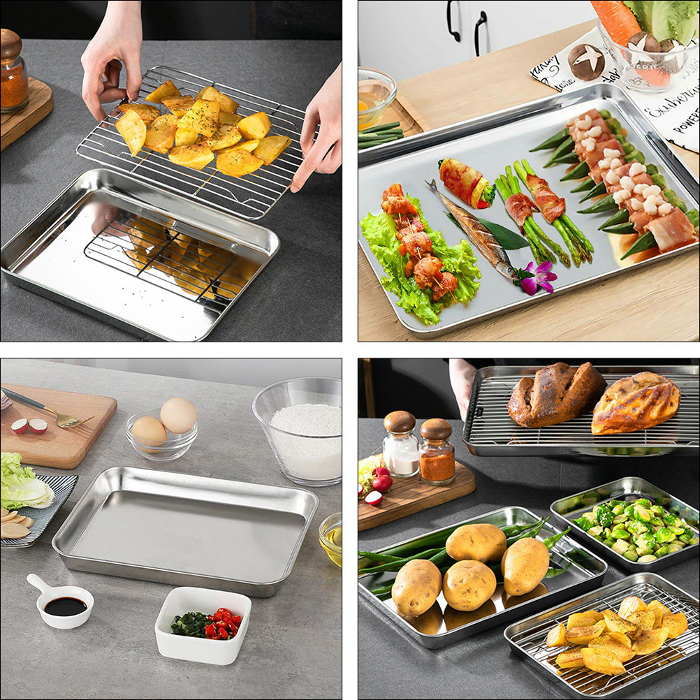 Kitchen Baking Tray Rack - 2Sets Stainless Steel Storage Tray Non-Slip