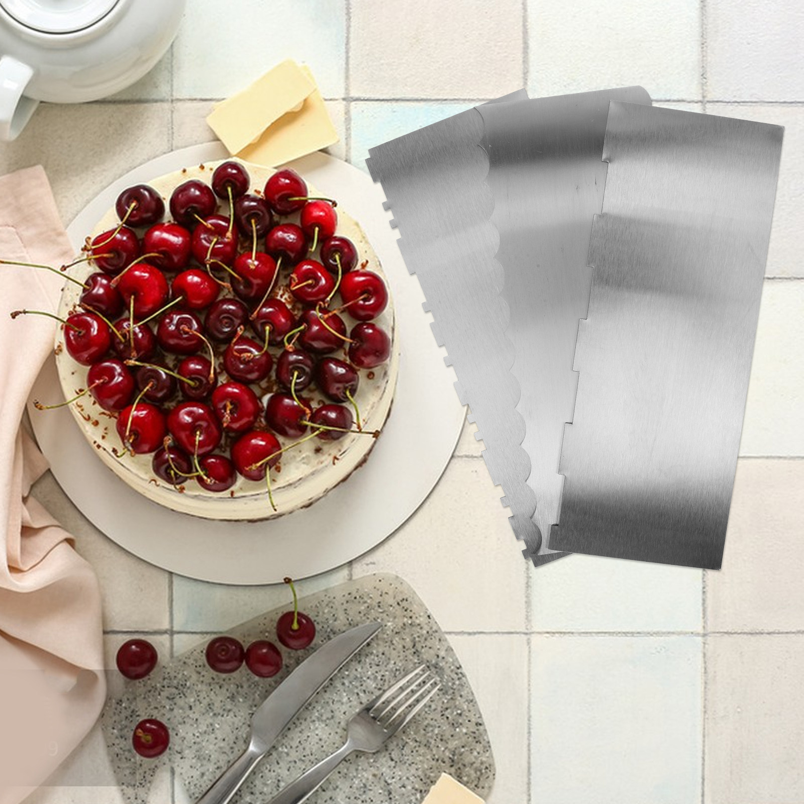 3Pcs Stainless Steel Cake Tool - Fondant Smoother Set 评论和价格
